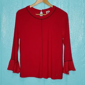 ❤️ 3$15 ANNEKLEIN red & black blouse stretch long sleeves Size M